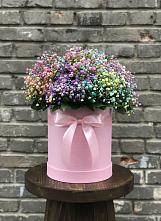 Цветочная композиция из Гипсофила и Розы в шляпной коробке в Красновишерске